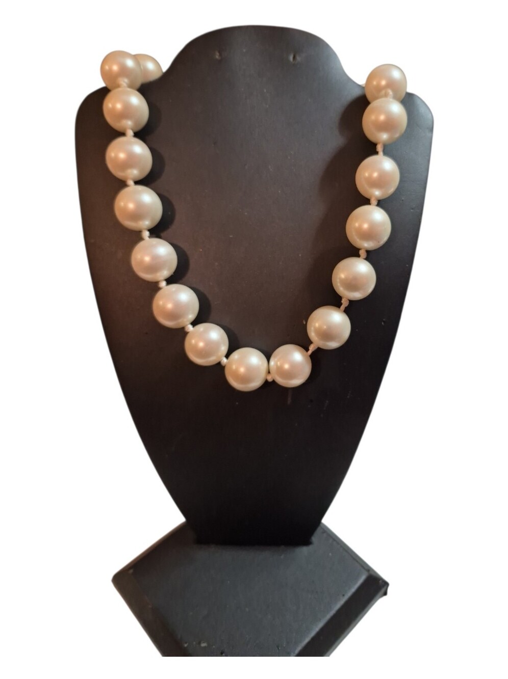 Vintage Anne Klein Faux Chunky Pearl Necklace Knotted Adjustable Silvertone